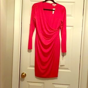Pink long sleeve faux wrap dress